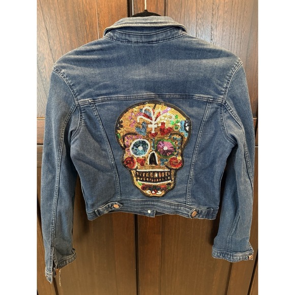 AFD Jackets & Blazers - NWT Custom Designed Denim Jean Jacket‎ W/ Colorful Sequin Skull. Size Small